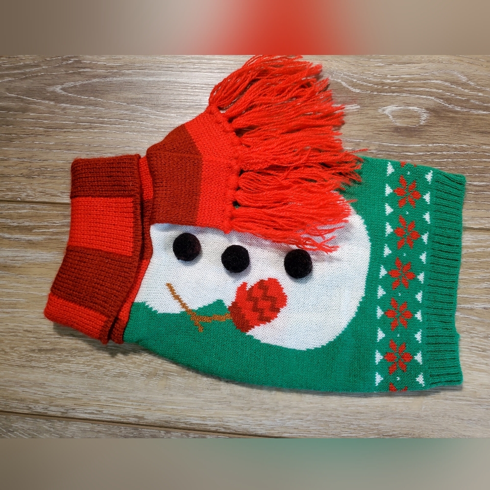 Festive Snowman Knit Sweater For Dogs pets outerwear Red Green Size X-Small